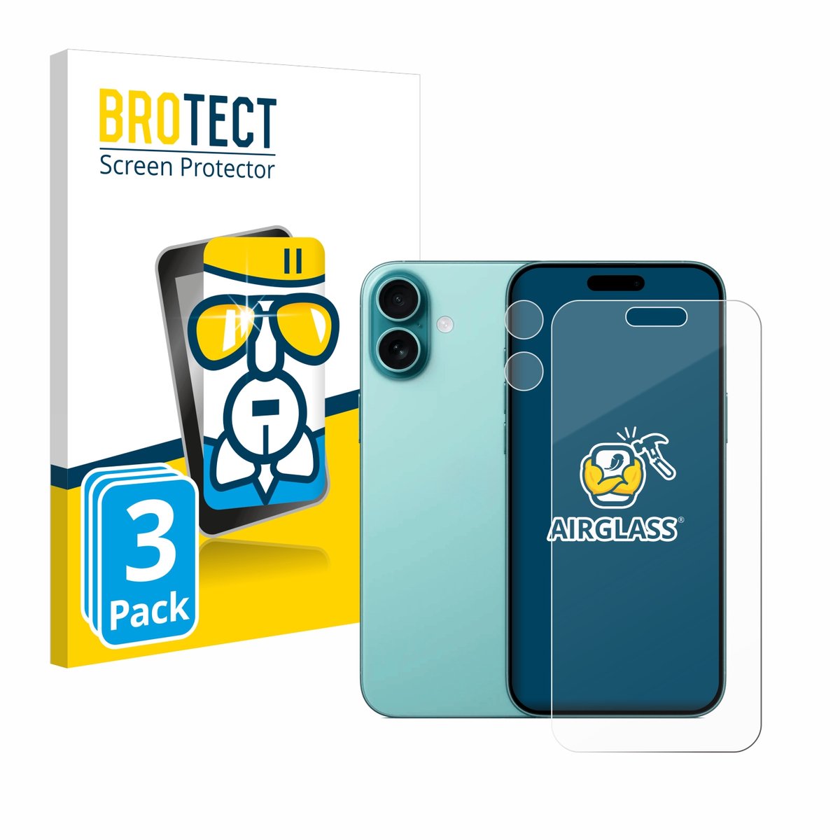 Screenprotector 3 Stuks voor Apple iPhone 16 Plus (Voor+Camera) Beschermglas transparant