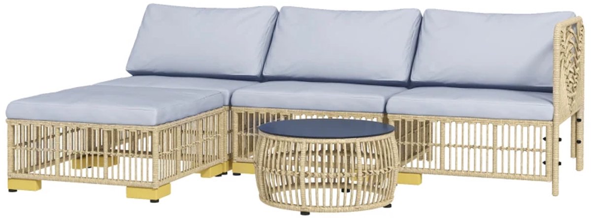 Tuin Loungeset - 5-Delige Tuinset - Tuinmeubelset - Hoekbank - Tuintafel - met Tafel, Zit- en Rugkussens - Ideaal voor tuin, balkon en terras - Hoeklounge - Zitgroep - Synthetisch Rotan - RSV frame - Lichtgrijs