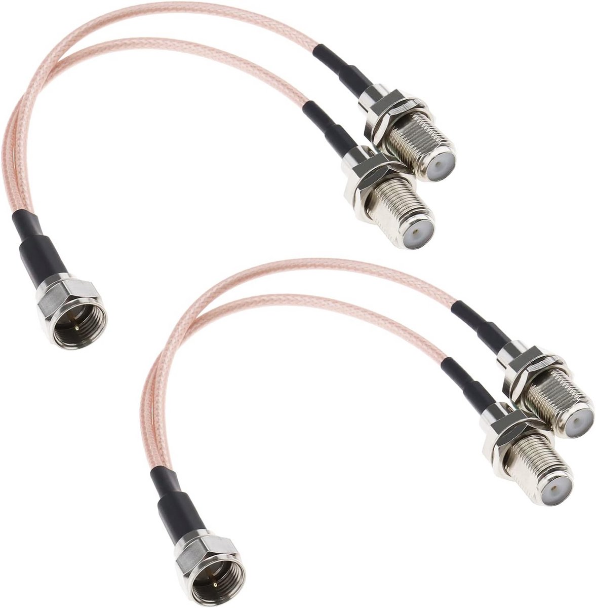 2 Stuks F-Stekker naar Dubbele F-Aansluiting Coax Splitter Kabel 12cm RG316 50 Ohm voor TV en Satelliet