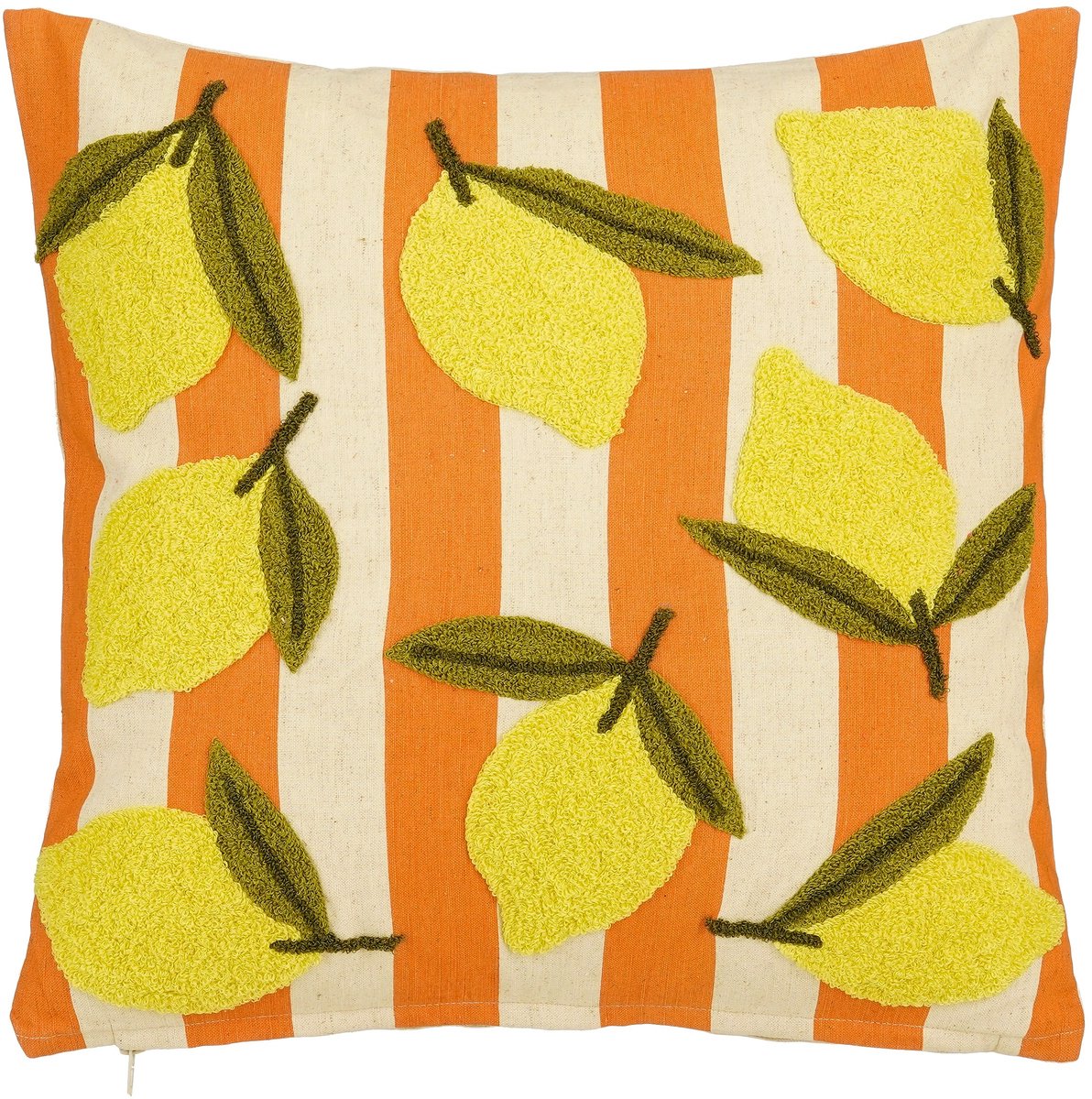 Mica Decorations Citroen Sierkussen - Kussen met Kussenhoes - Woondecoratie Woonkamer - 45 x 45 x 10 cm - Katoen, Polyester - Off-white, Oranje, Geel, Groen