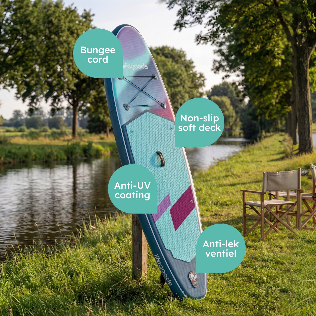 LifeGoods SUP Board Allround Compact - 120 KG Draagkracht - 300 x 76 cm - Opblaasbaar - Compleet SUP pakket - Blauw/Paars – foto 8