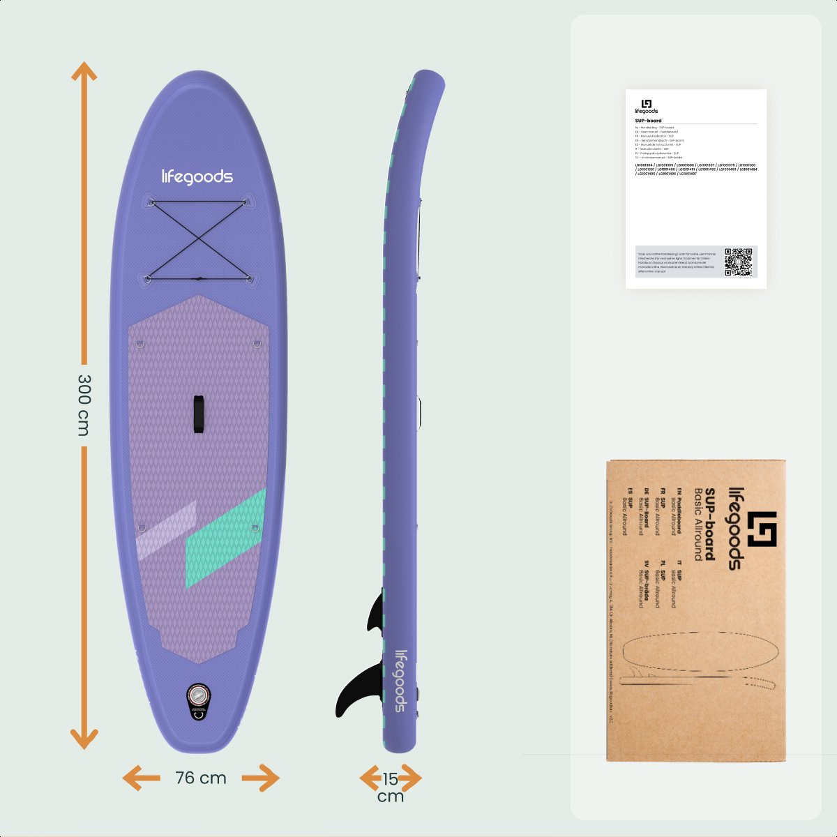 LifeGoods SUP Board Allround Compact - 120 KG Draagkracht - 300 x 76 cm - Opblaasbaar - Compleet SUP pakket - Paars – foto 7