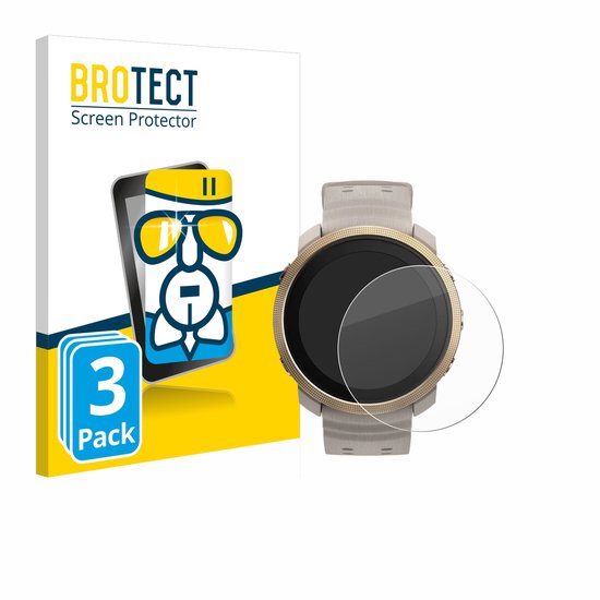 Emballage BROTECT Screen Protector avec '3 Pack' et montre connectée dorée avec protecteur d'écran transparent.