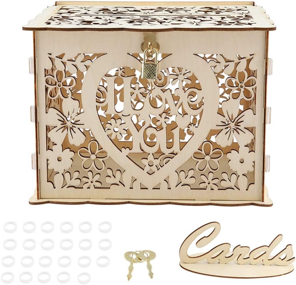 Rustieke Houten Kaart Doos met Slot - Cadeau Box voor Bruiloft & Feest