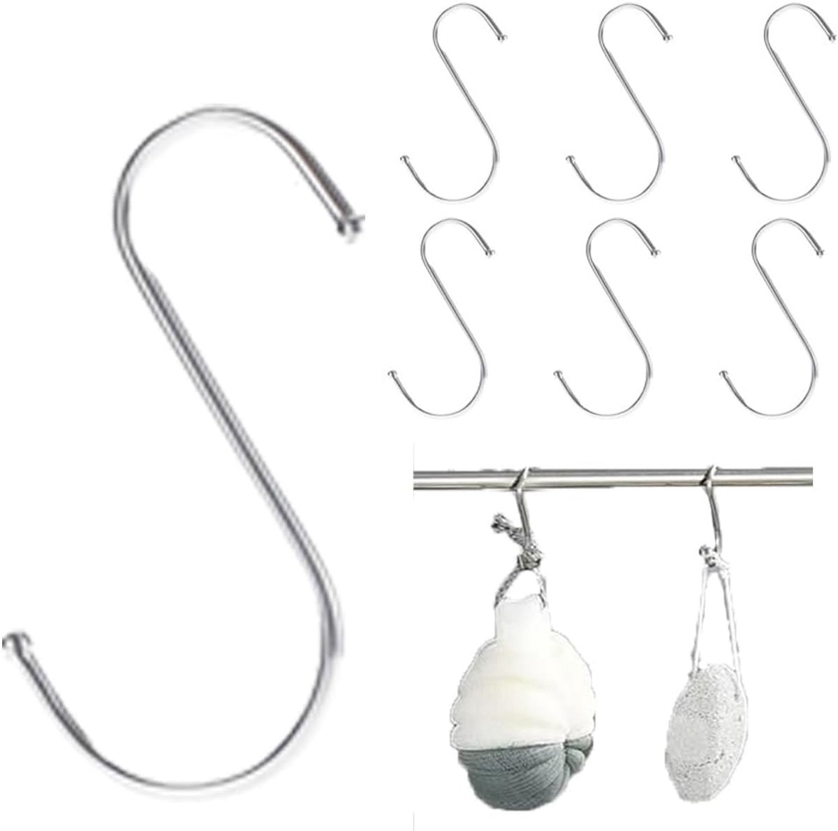 Set van 6 RVS S-haken voor Binnen en Buiten - 100mm Zilver