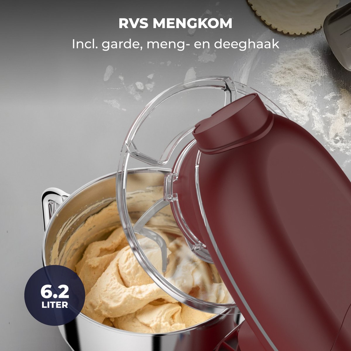 Fentic Keukenmachine – 2000W – Keukenrobot – Foodprocessor - 6,2L Mengkom – Incl. Vleesmolen, Blender en extra Accessoires – Rood – foto 4