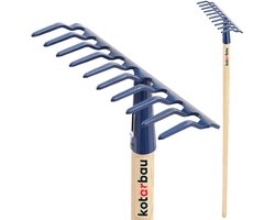 KOTARBAU® Tuinhark, Bladhark, Staal, 26 cm, Marineblauw, met Houten Steel, 135 cm, 10 Tanden, voor Gazon, Stevige Hark, Metalen Hark, Ergonomisch Tuingereedschap