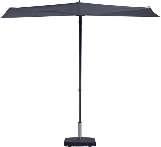Donkergrijze Madison parasol, rechthoekig, open, van boven, op witte achtergrond.