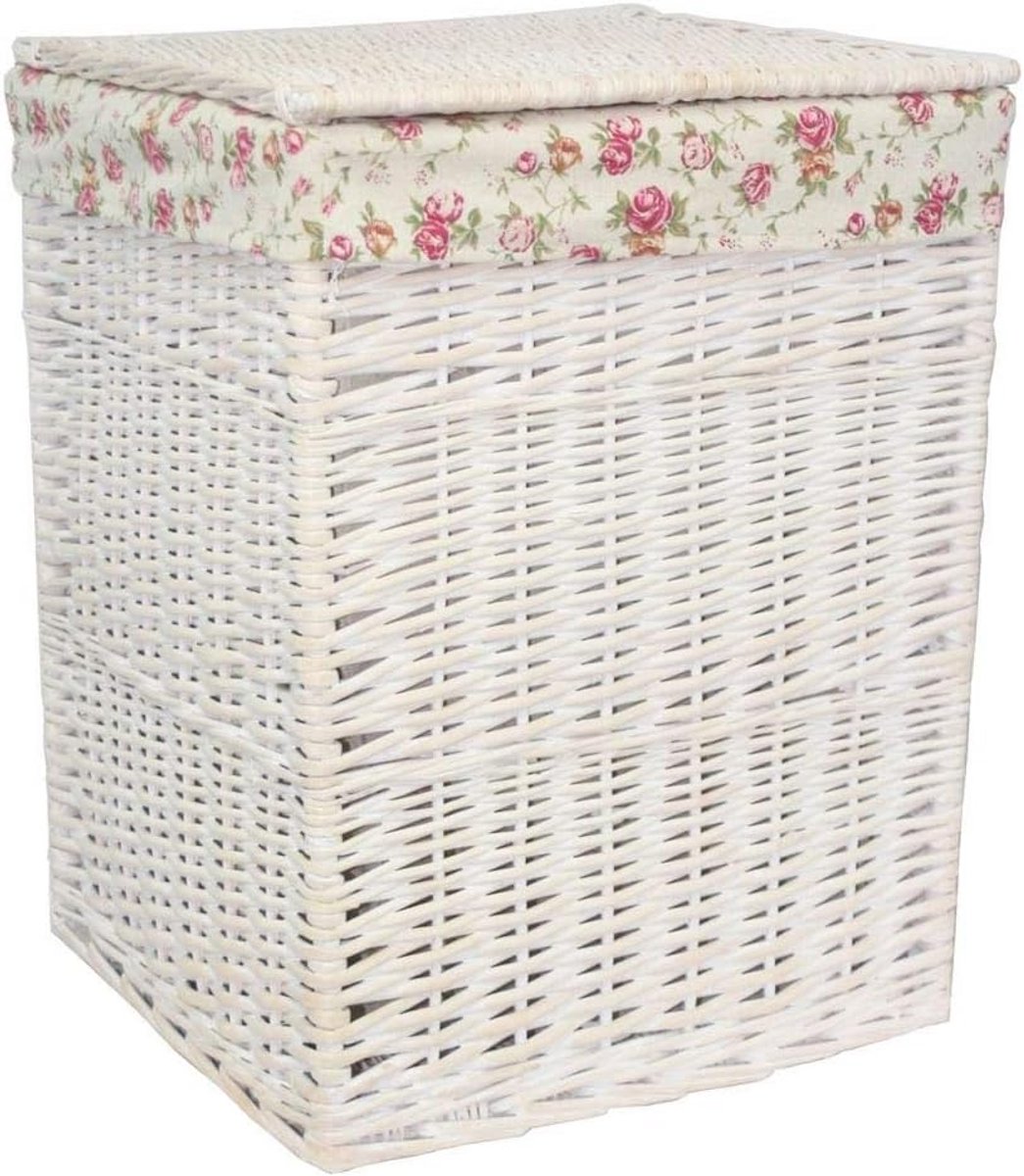 Kleine Witte Rietenen Wasmand met Deksel en Wasbare Voering