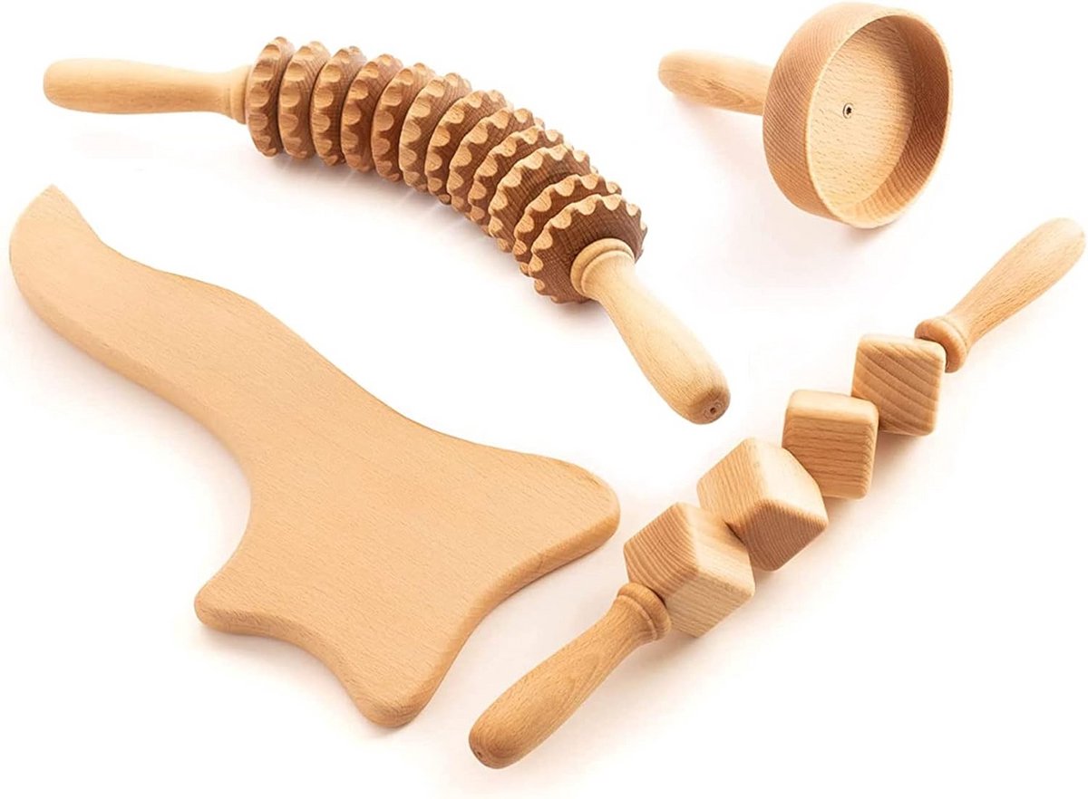 Houten Massage Roller Set voor Lymfedrainage en Cellulitebehandeling