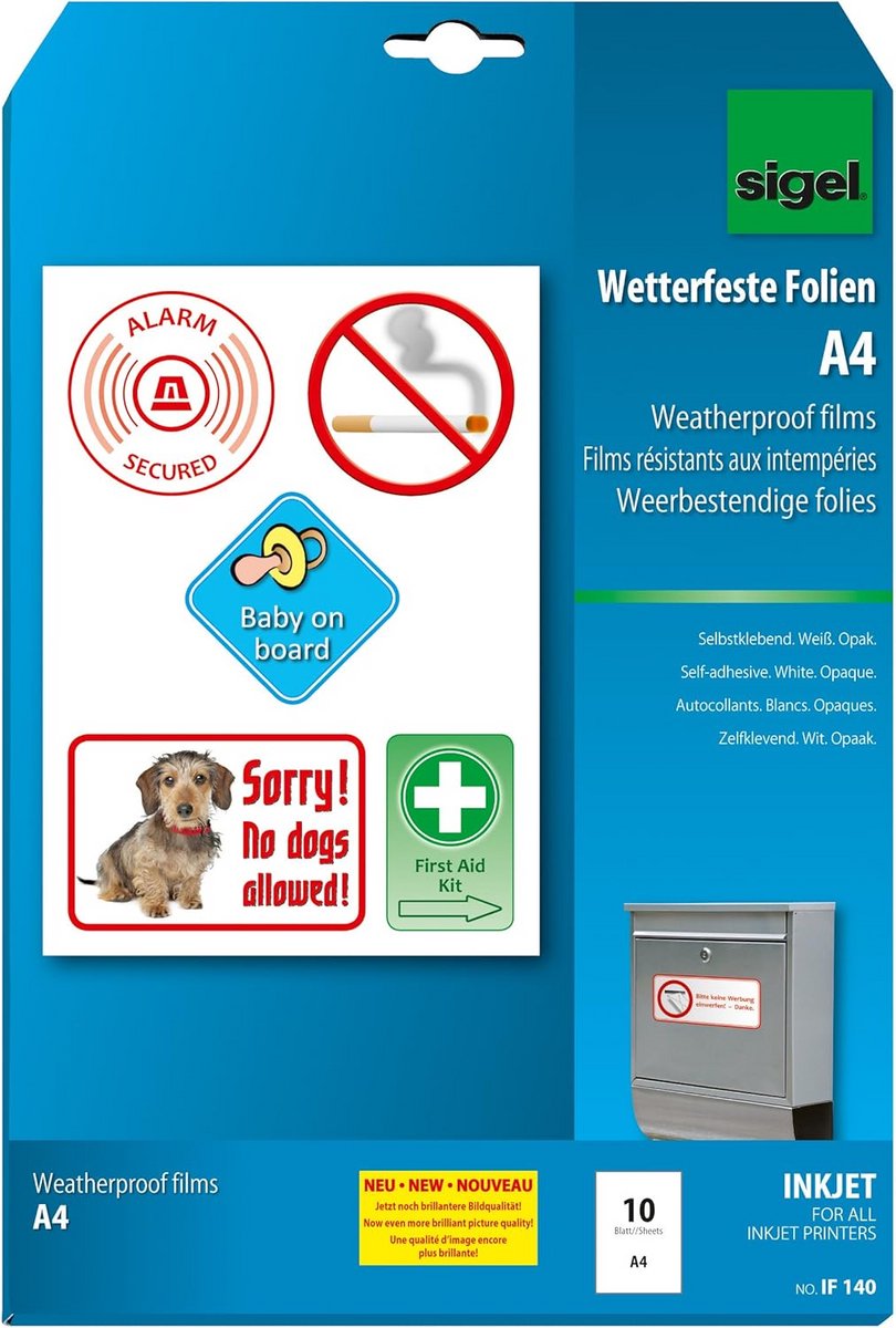 Zelfklevende Inkjet Folie A4 Wit (10 Vel) - Weerbestendig voor Binnen & Buiten