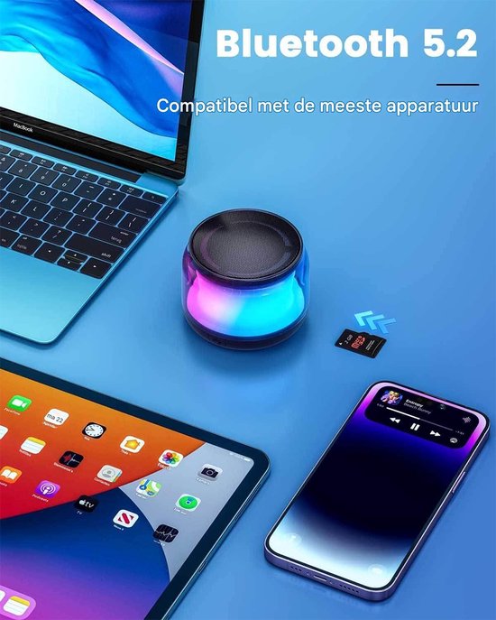 TENZHVXI - Mini Speaker - Bluetooth Speaker Voor Kinderen - Met Lichtjes/Draadloos Stereo - Voor Thuis, Reizen En Feesten Black — afbeelding 4