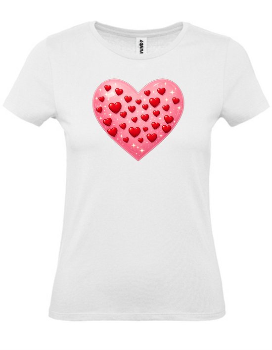 T-shirt femme Cœur Rose Hartjes Rouges | Carnaval - K3 - Pride - Valentijn| Vêtements de déguisement Adultes | blanc (Femme) | taille 3XL