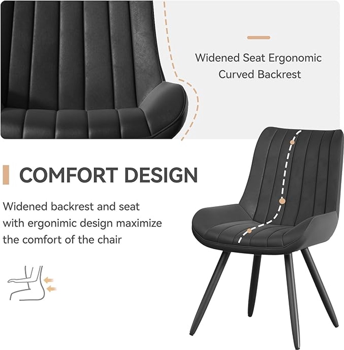 Eetkamerstoelen set van 8 – gestoffeerde zwarte stoelen met ergonomische rugleuning en 10 cm dik zitkussen, 46,9 x 52 x 83,2 cm – modern design, duurzame kunststof en metalen constructie – Abkantoor