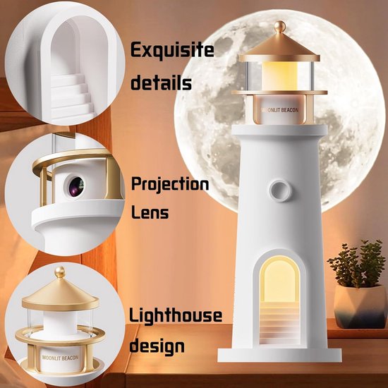 Projectielamp Vuurtoren met Maanlichteffect voor Kinderkamer en Slaapkamer - Sfeervolle Decoratie van Merkloos — afbeelding 5