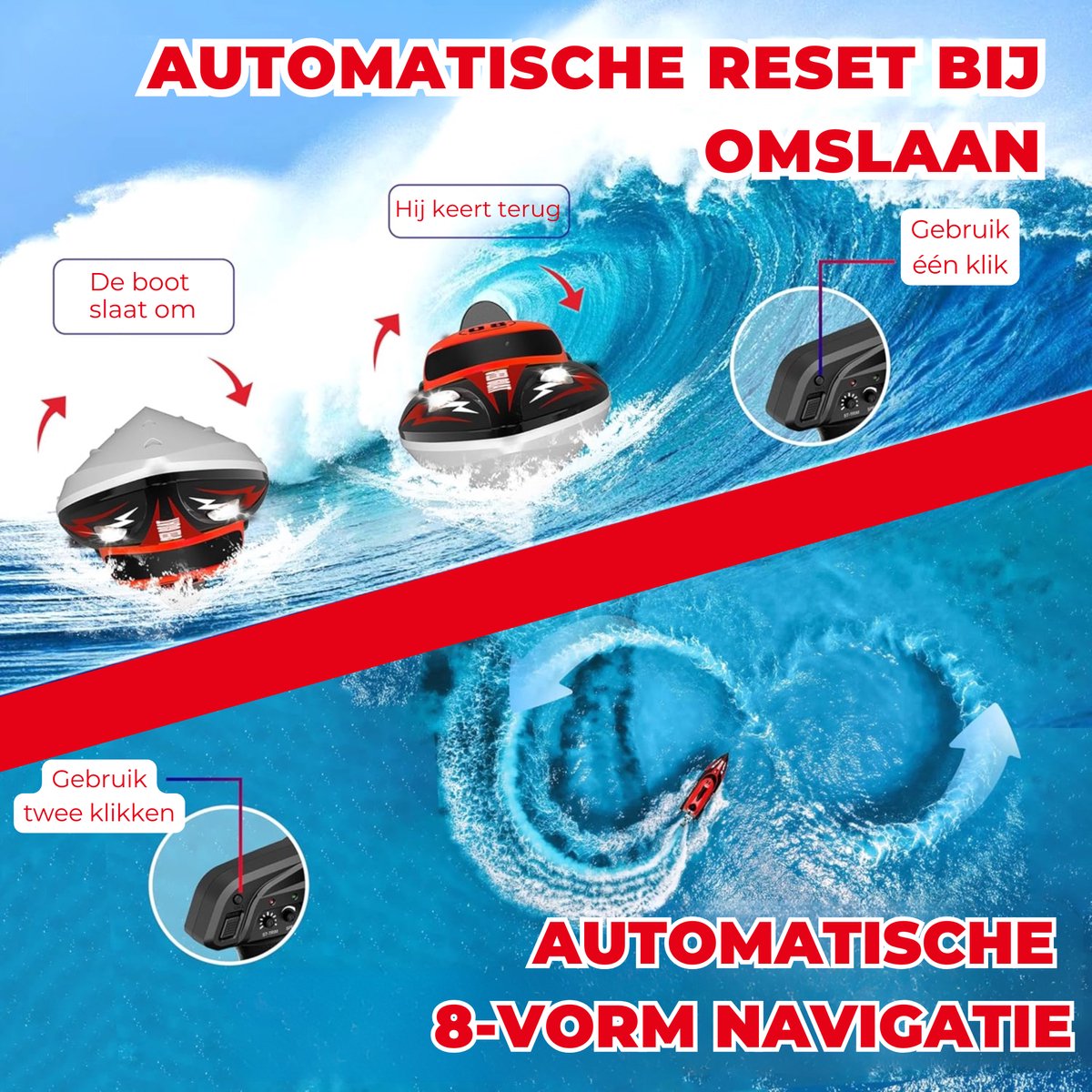 Pumpify Bestuurbare Boot – Waterspeelgoed – RC Boot – Snelheid Tot 25 km/h – 150m Bereik – Speelgoed Boot – Speedboot – Afstandsbestuurbare Boot - Speelgoed – 5 jaar – 6 jaar – 7 jaar – 8 jaar – 9 jaar – 10 jaar – Rood — afbeelding 5
