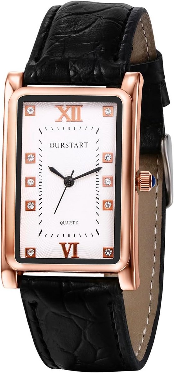 Modieus Unisex Kwarts Horloge met Zwarte Leren Band - Stijlvol voor Dames en Heren