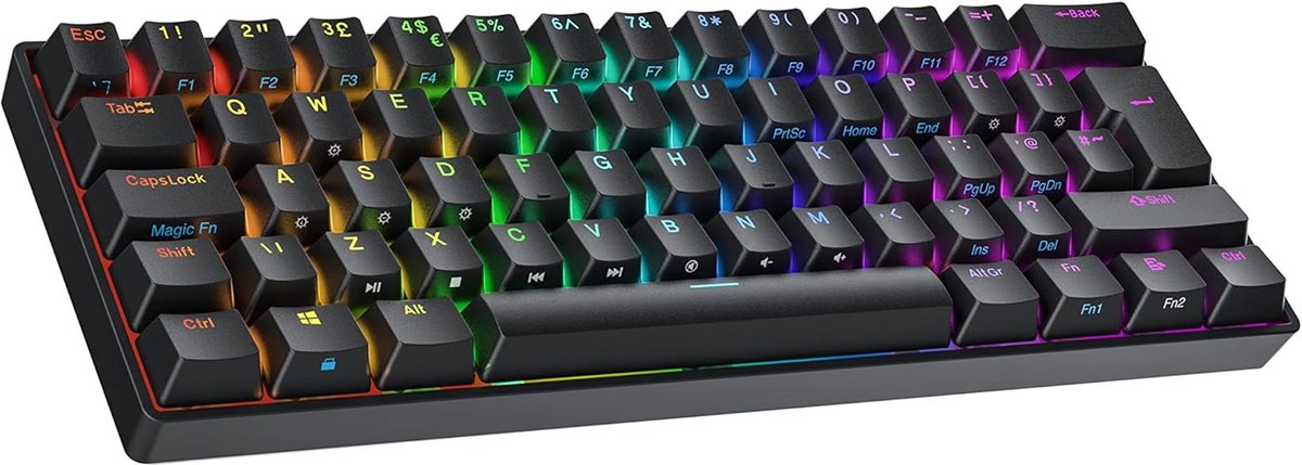 60% Mechanisch Gaming Toetsenbord Hot-Swappable Optisch, 62 Toetsen RGB, ISO UK QWERTY