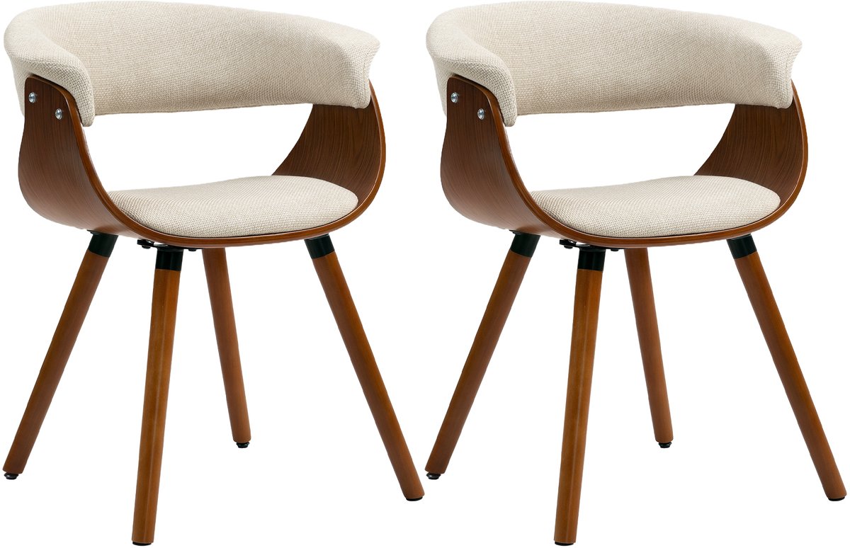 HOMCOM eetkamerstoel - stof met linnenlook (100% polyester) - 62x55x75cm - beige