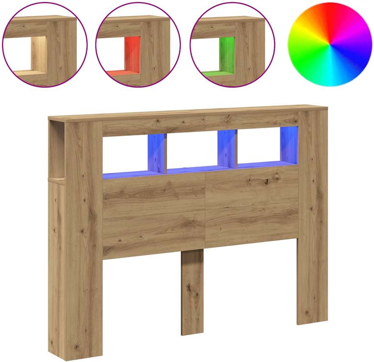vidaXL - Hoofdeinde - met - LED - 140x18,5x103,5 - cm - hout - artisanaal - eikenkleur