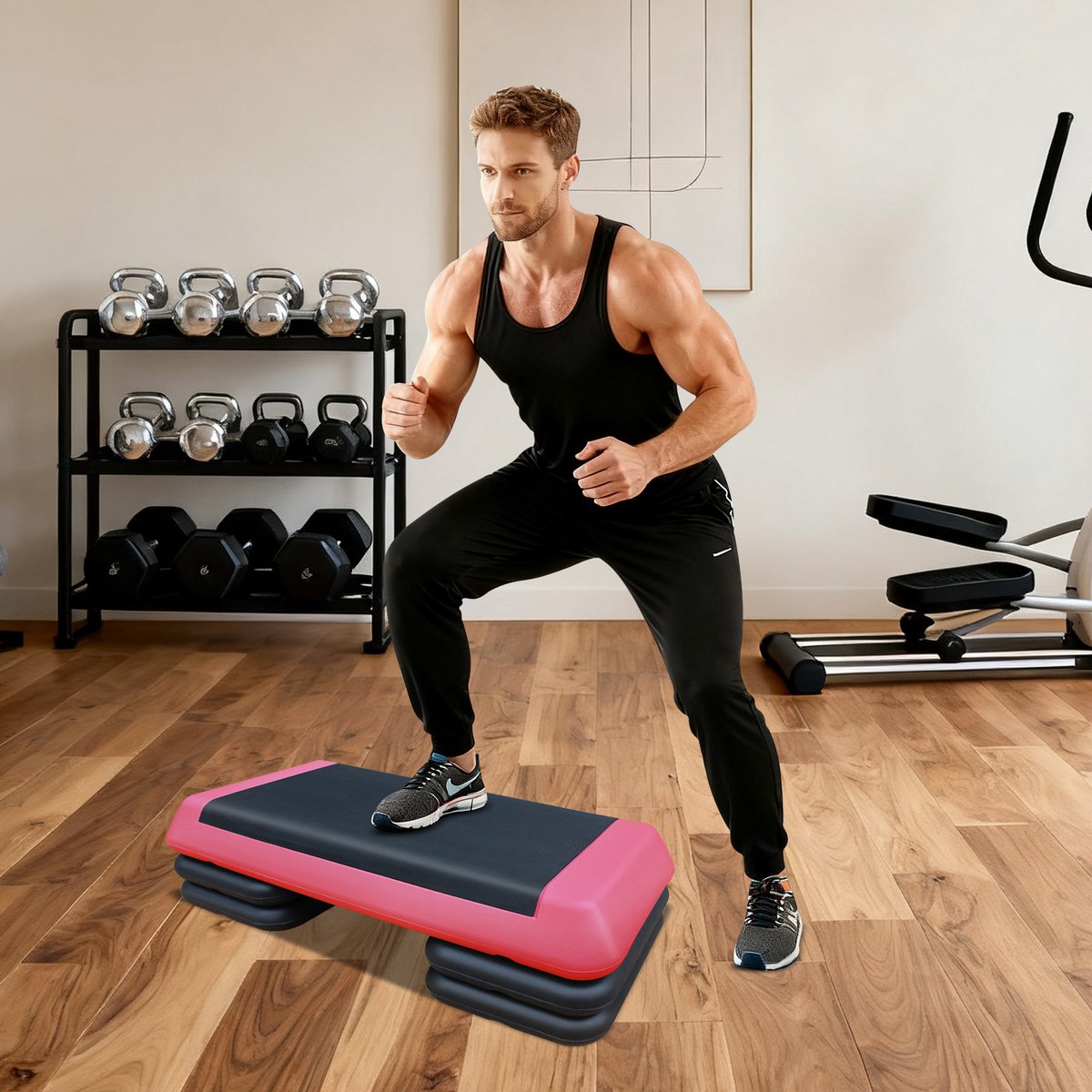 MODFU - Aerobic Stepper - Verstelbaar - Zwart Rood - 76 X 35 X 20,5 Cm