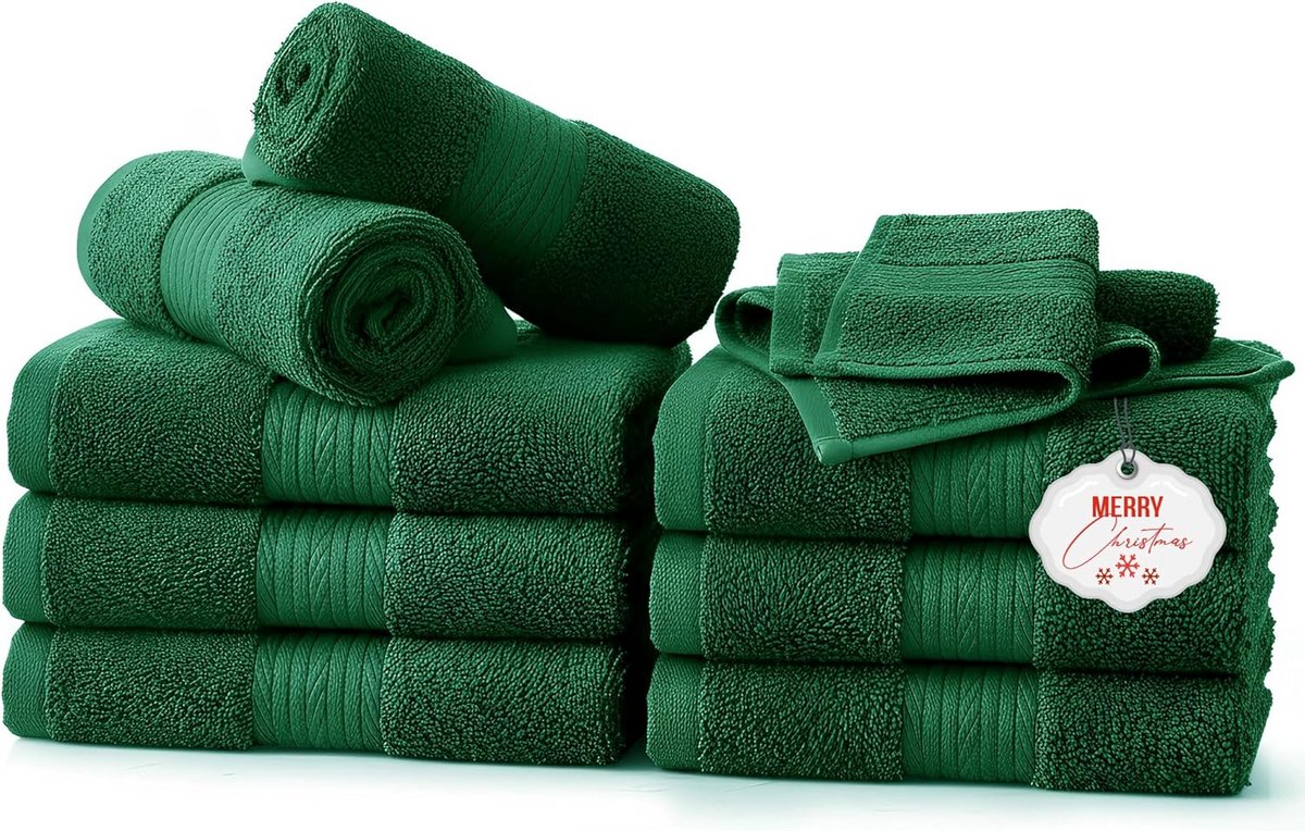 Washandjes Set van 10 - 100% Katoen 600 GSM - Zacht & Absorberend - Groen