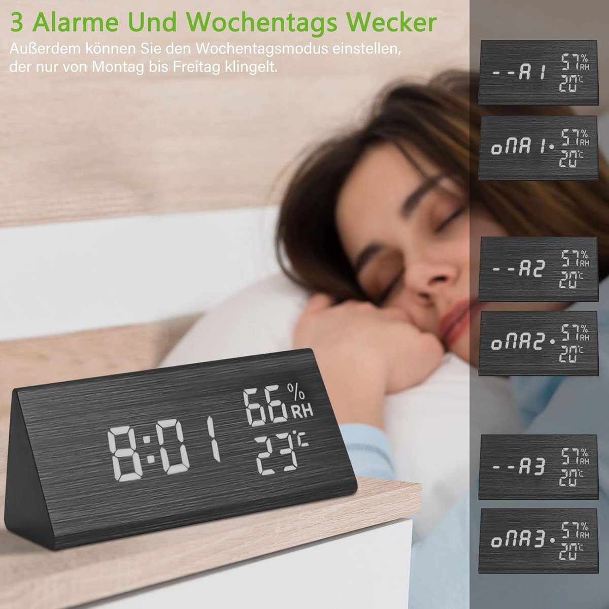 Digitale Wekker met Houtlook en Spraakbediening voor Datum en Temperatuur