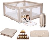 Elissio® - Grondbox Baby - Inklapbare Speelbox met Taupe Speelmat & 50 Ballen - Kruipbox - Kinderbox - Playpen Baby - 150x150x76.5 CM - Beige