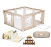 Elissio® - Grondbox Baby – Inclusief Dubbelzijdige Speelmat – Baby Speelbox met 50x Speelballen - Kinderbox - Playpen - 120x120 CM - Beige