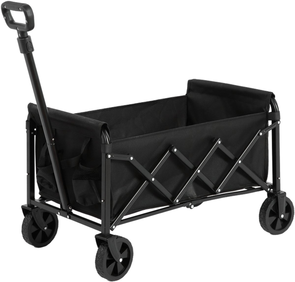BLACKCOLORS Lichte en robuuste opvouwbare strandkarren met wielen - Multifunctionele karren voor buitengebruik voor boodschappen, kamperen, winkelen, sporten, tuinieren, met grote capaciteit - Zwart