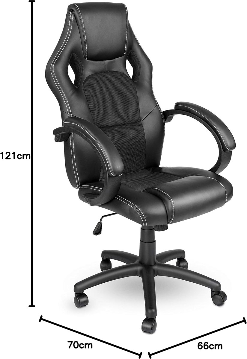 Directeursstoel Casa Velluto Titan Luxe bureaustoel draaibaar ergonomisch zwart/zwart met armleuningen, wipmechaniek, verstelbare zithoogte en geïntegreerde hoofdsteun – Premium kantoor- en gamestoel SGS-gecertificeerd