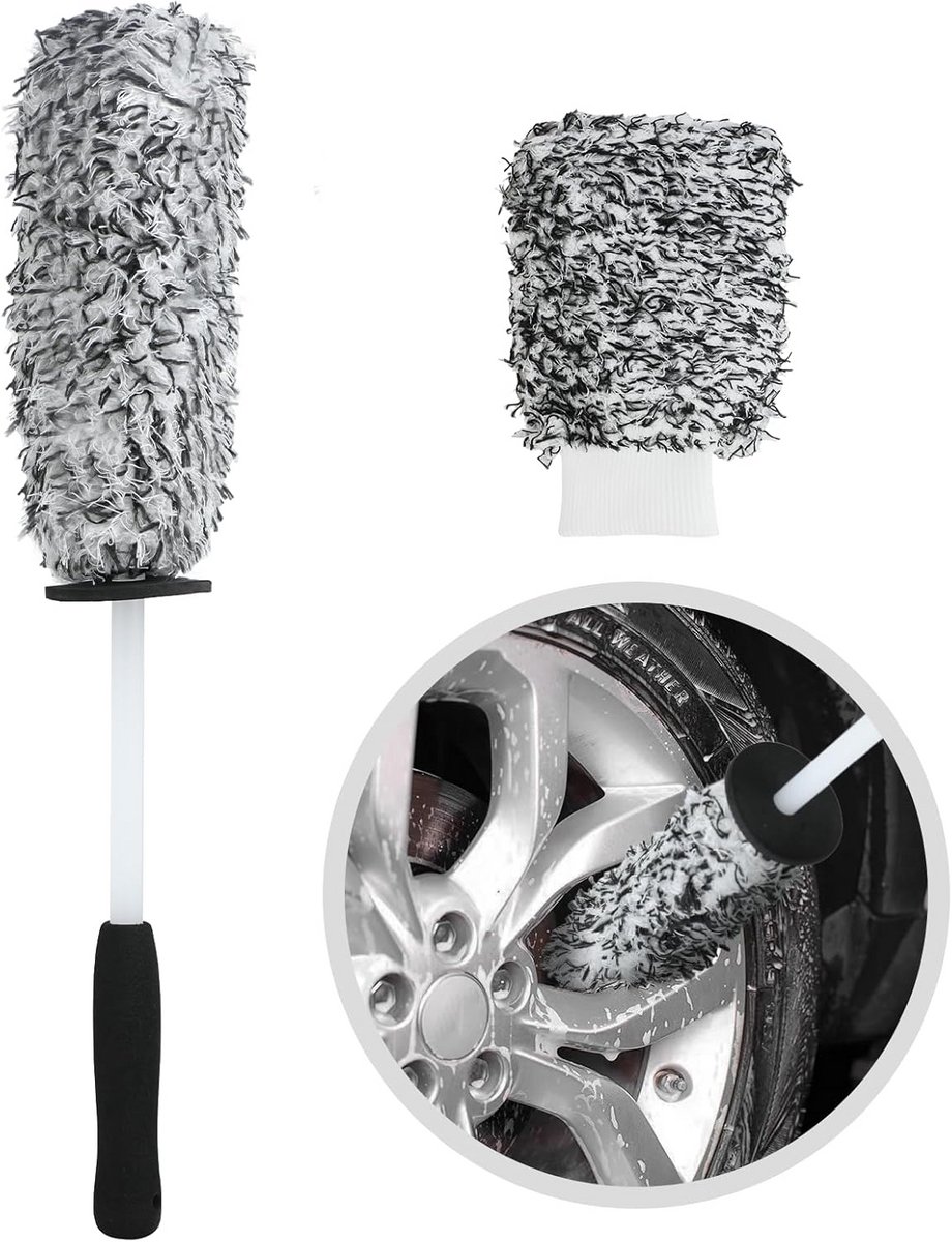 Professionele Velgenborstel Set met Washandschoen voor Grondige Autoreiniging - 2 Delig