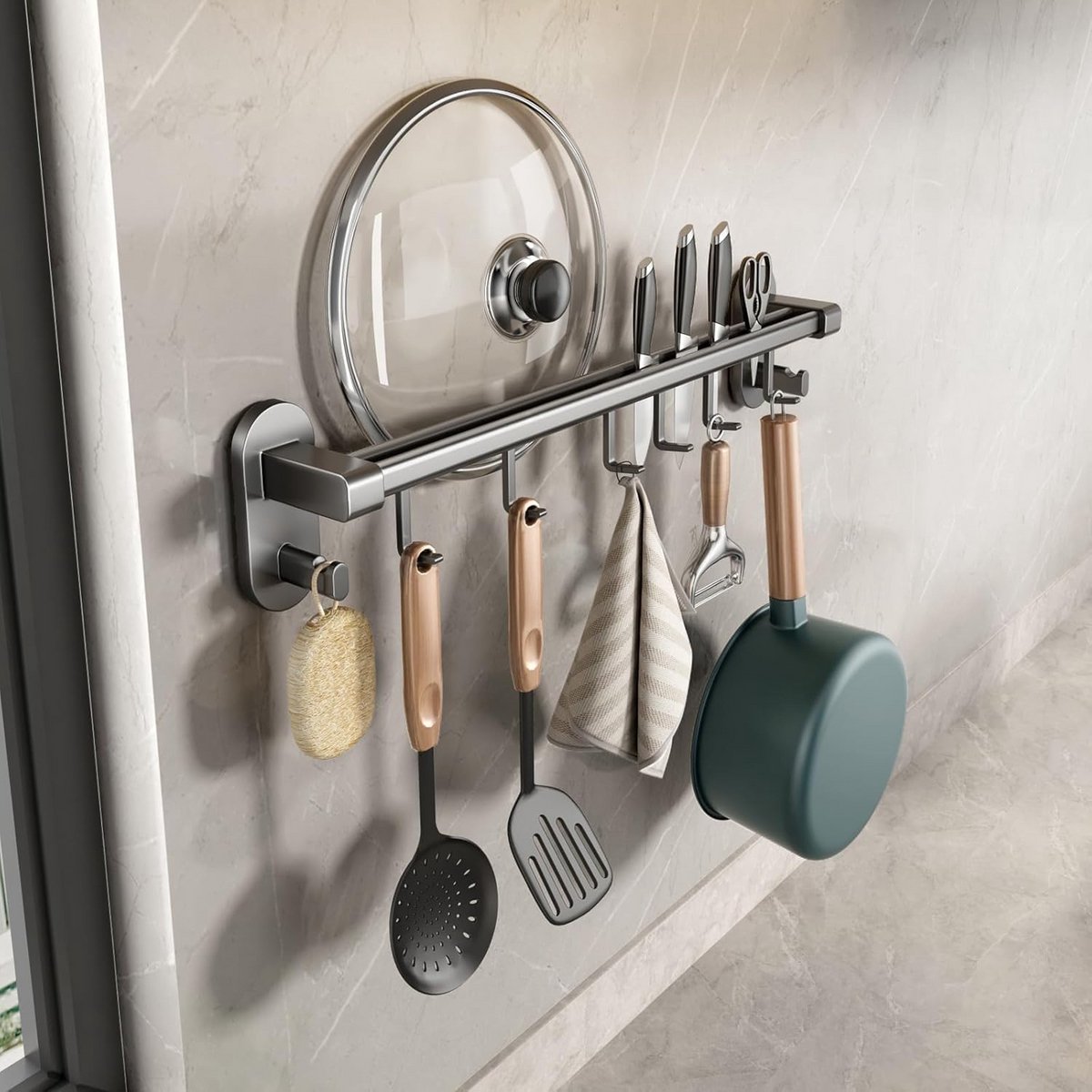 Keukenhaken Set 40 cm Grijs - Wandhaak voor Keukenaccessoires
