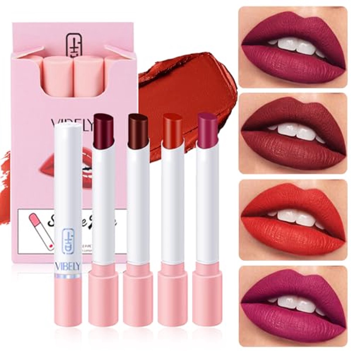 Lippenstift Set - 4 Kleurige Waterdichte Samtmatt Lippenstiften - Hoogpigmenteerde Formule voor Dames