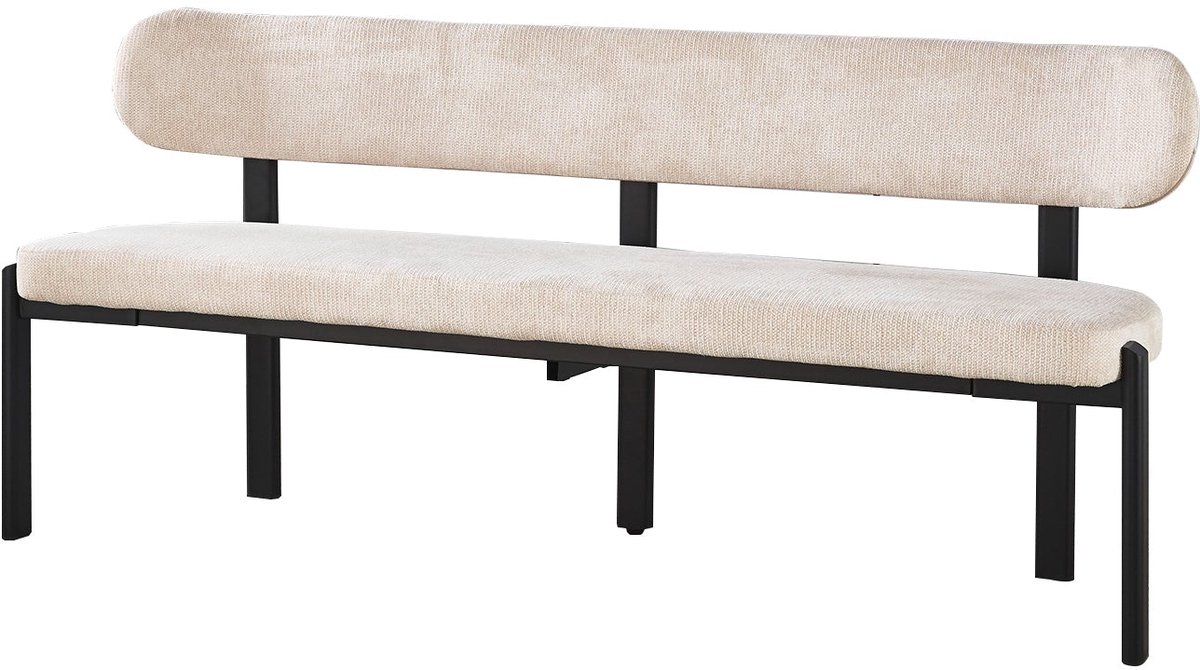 Lizzely Garden & Living Eetkamerbank Japandi 160cm beige Naomi zwart eetbank Japanse stijl