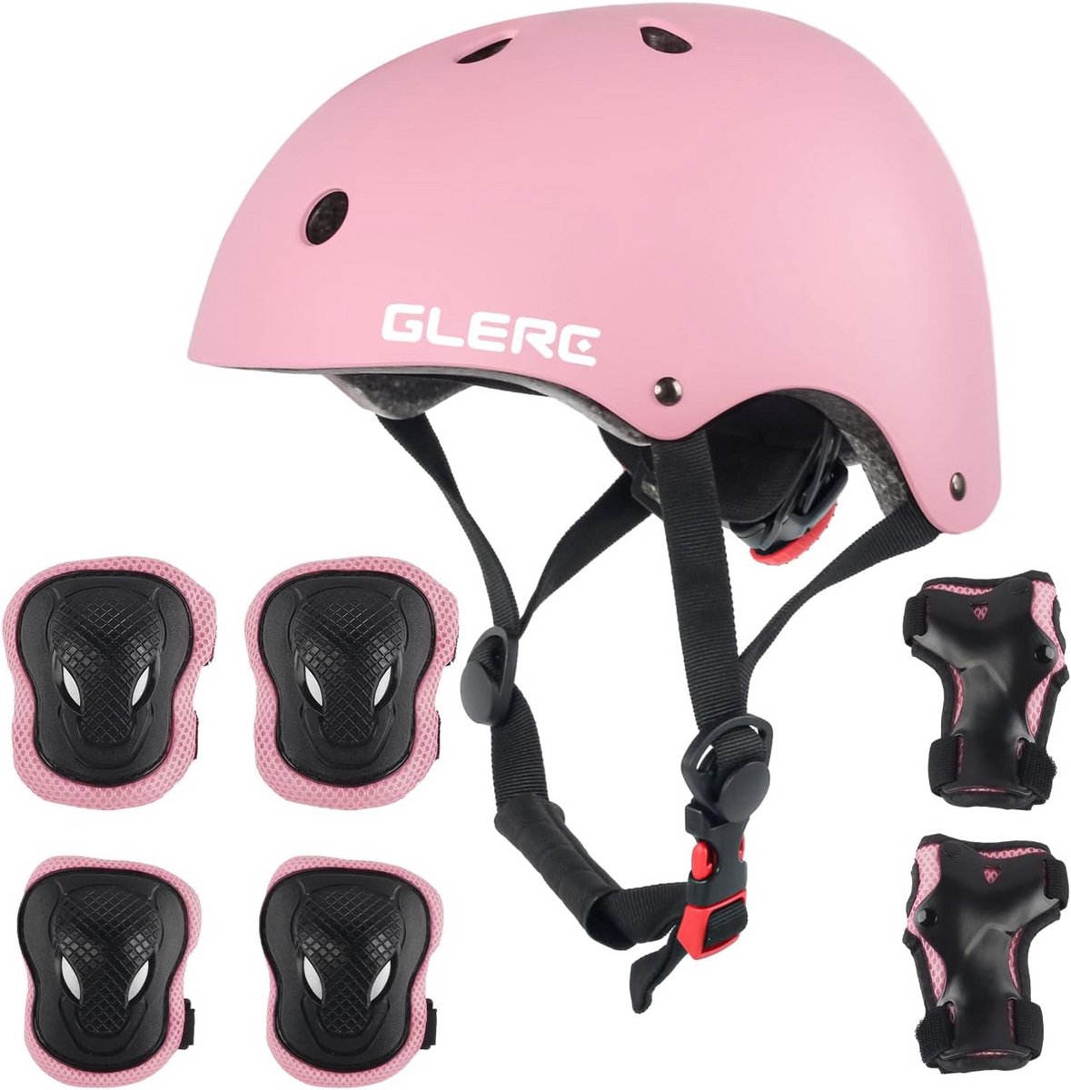 Kinder Beschermset Helm Knie Elleboog Polsbescherming Skateboard Rolschaatsen Verstelbaar Roze
