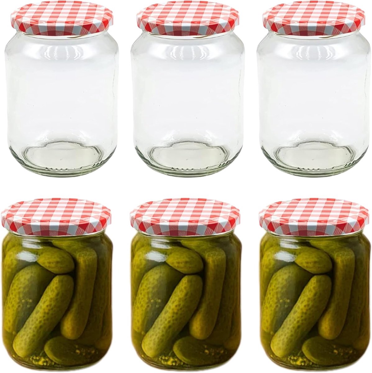 Set van 6 Glazen Inmaakpotten van 720 ml met Schroefdeksel en Etiketten