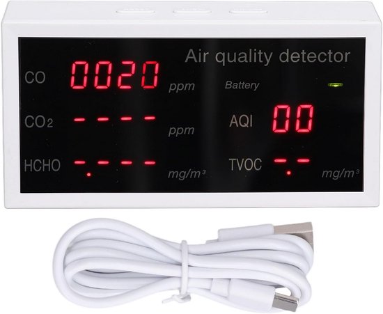 Draagbare Luchtkwaliteit Monitor voor CO2, CO, HCHO en TVOC