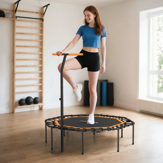 REDOM - Fitnesstrampoline - Verstelbare Handgreep En Opvouwbaar - Voor Binnen - Kunststof En Staal - Zwart - 128 x 120 x 98-126 cm