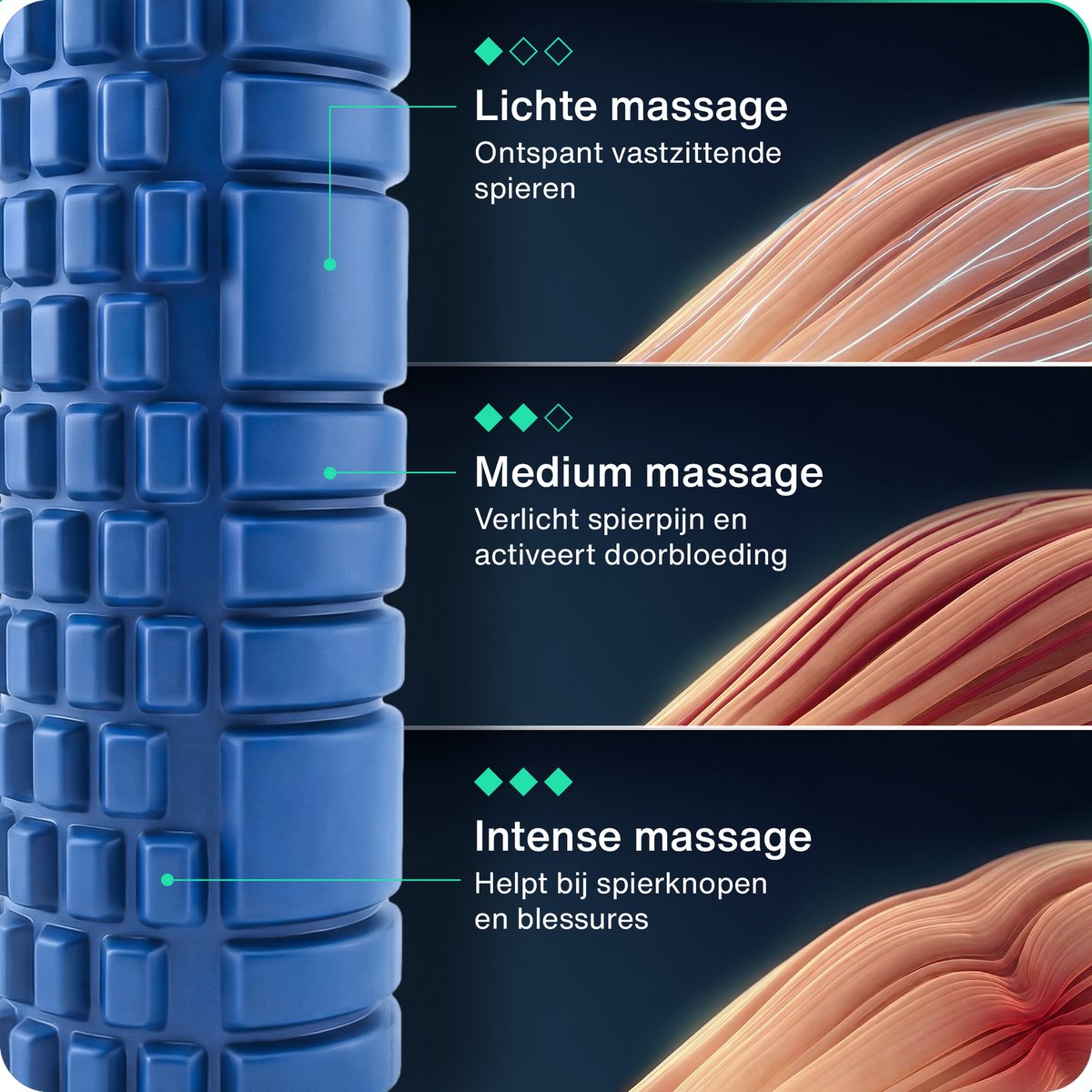 Hulser Foam Roller 33 cm – Massage roller – Fitness en Yoga foamroller – Blauw – Met digitale startgids - Voor triggerpoint massage - Grid Trigger thumbnail 3