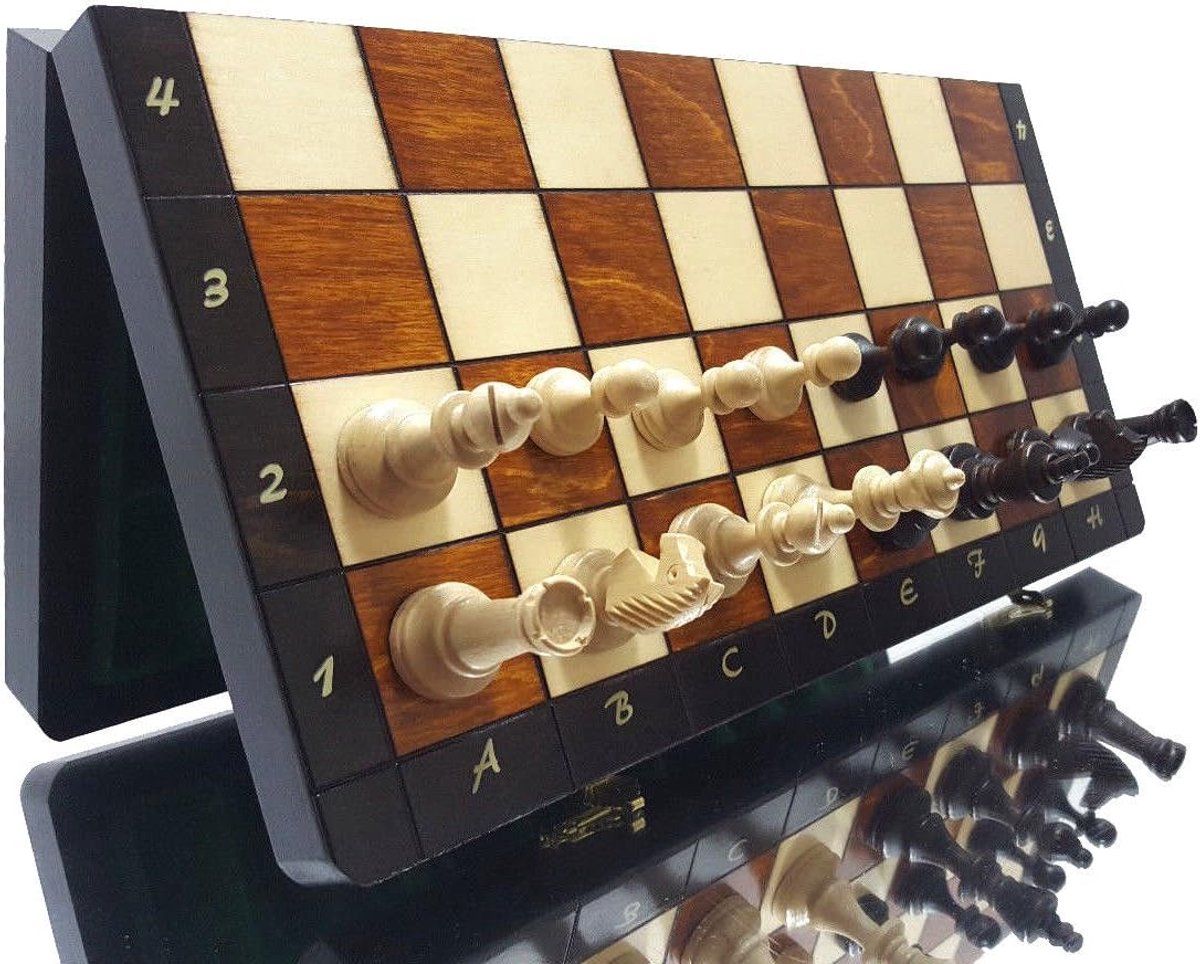 Houten Schaakspel Magnetisch Opvouwbaar en Draagbaar 35cm - Handgemaakt Bord voor Kinderen en Volwassenen