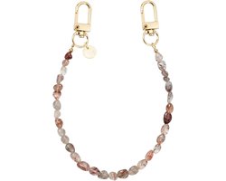 xoxo Wildhearts telefoonkoord - Soft Taupe - Geschikt voor iPhone - Geschikt voor Samsung - Universeel - Phone cord - Telefoonketting - Steentjes ketting - Koord voor telefoon - Beige / Bruin