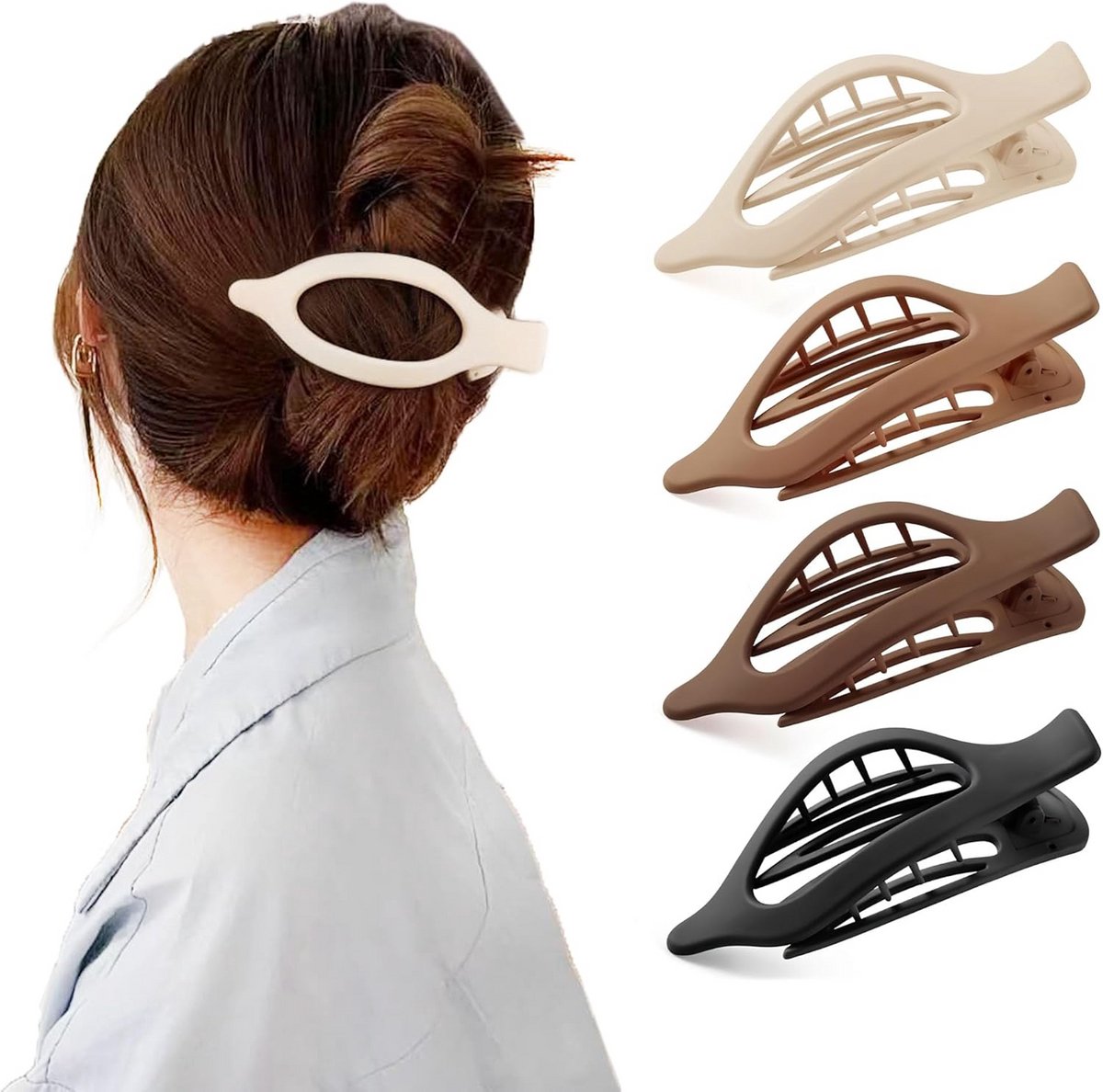 4x Grote Platte Haarclips - Sterke Anti-Slip Haarspeld met Kam Tanden voor Dik Haar