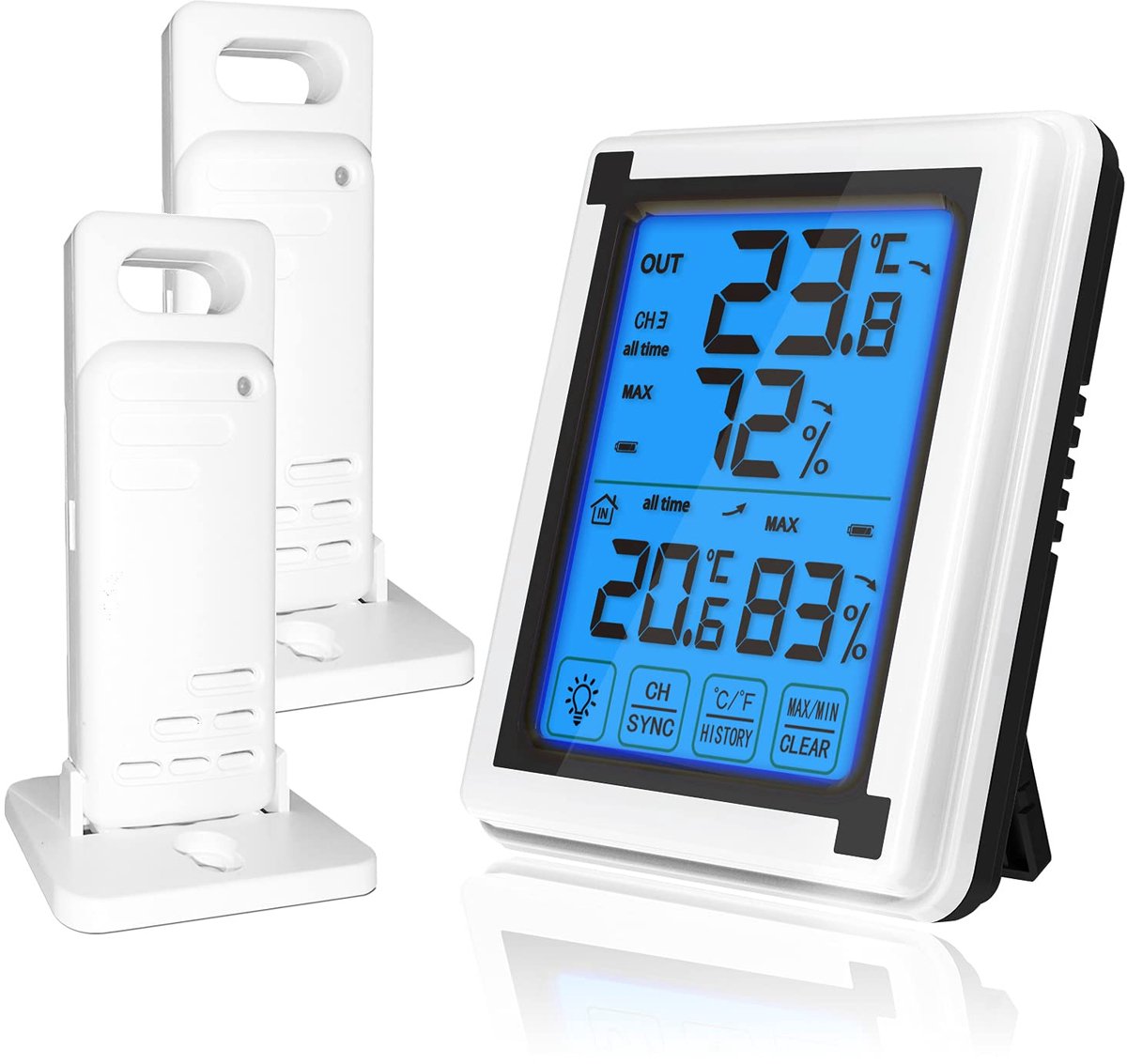 Draadloze Hygrometer Binnen Buiten met 2 Sensoren - Digitale Thermometer en Luchtvochtigheidsmeter