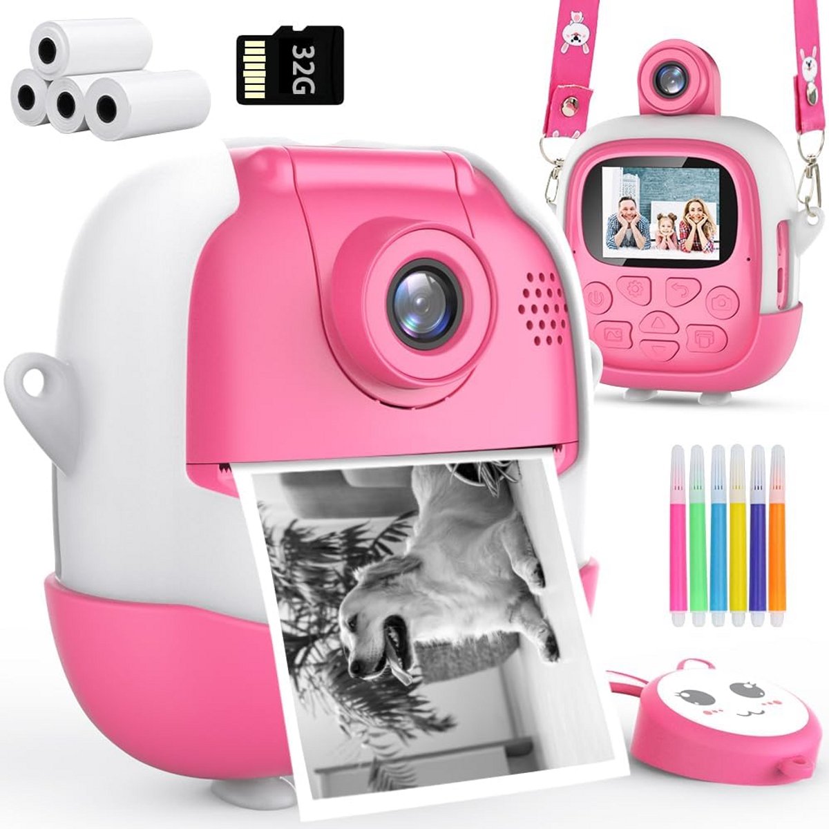 Digitale Kinder-Instantcamera met Draailens, Printpapier en Geheugenkaart