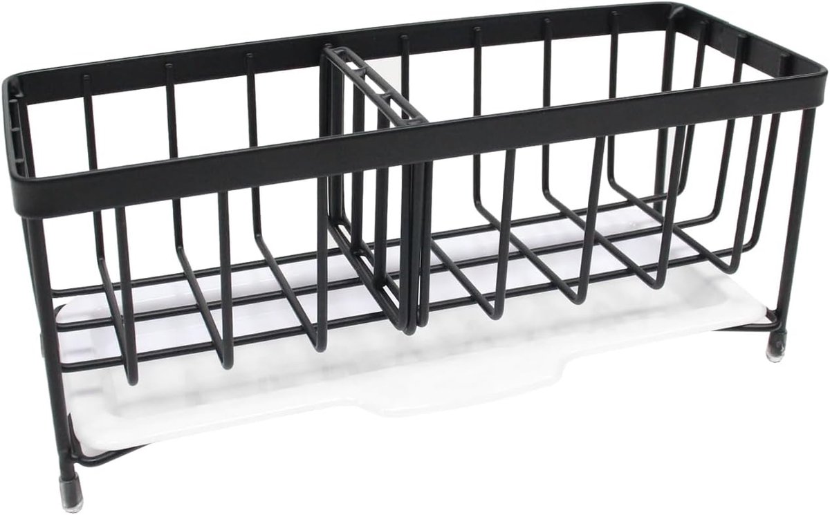 Gootsteen Organizer RVS met Sponshouder en Borstelhouder - Zwart