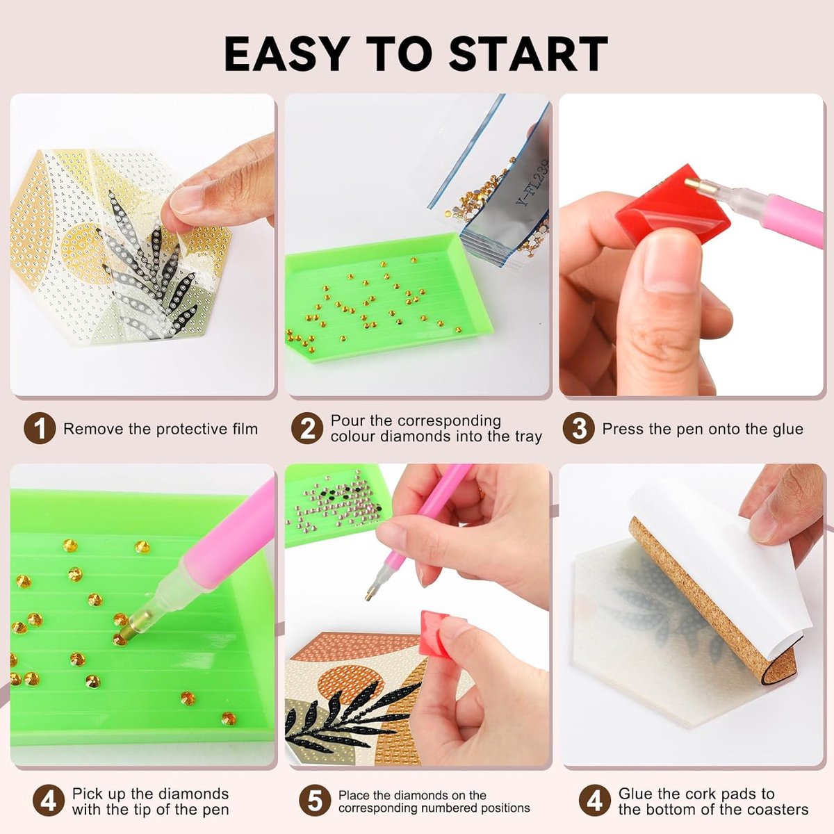Zeshoekige Onderzetters Set (7-delig) - DIY Diamant Schilderen & Ambacht