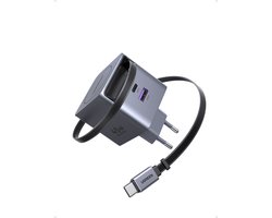 UGREEN Nexode 45W USB C-Charger met intrekbare kabel GaN-snellader 3-poorts oplader PPS 25W-lader compatibel met Galaxy S25, S24, A15, iPhone 16-8-serie, iPads, MacBook Air