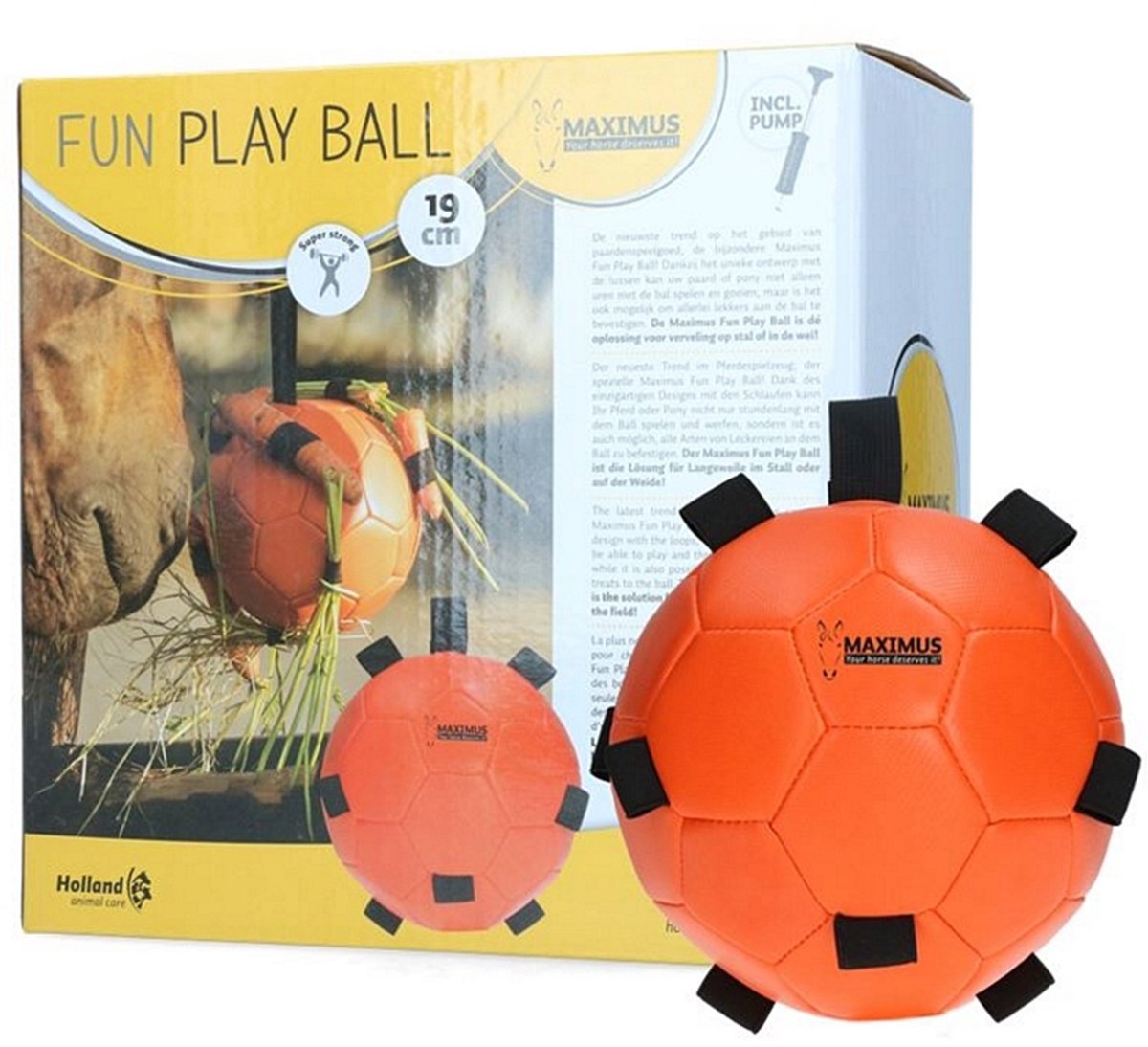 Excellent Horse Fun Play Ball - Ø 19 cm - Paardenspeelgoed - Voederbal voor Paarden - Slowfeeder Paard - Geschikt voor Traktaties - Oranje