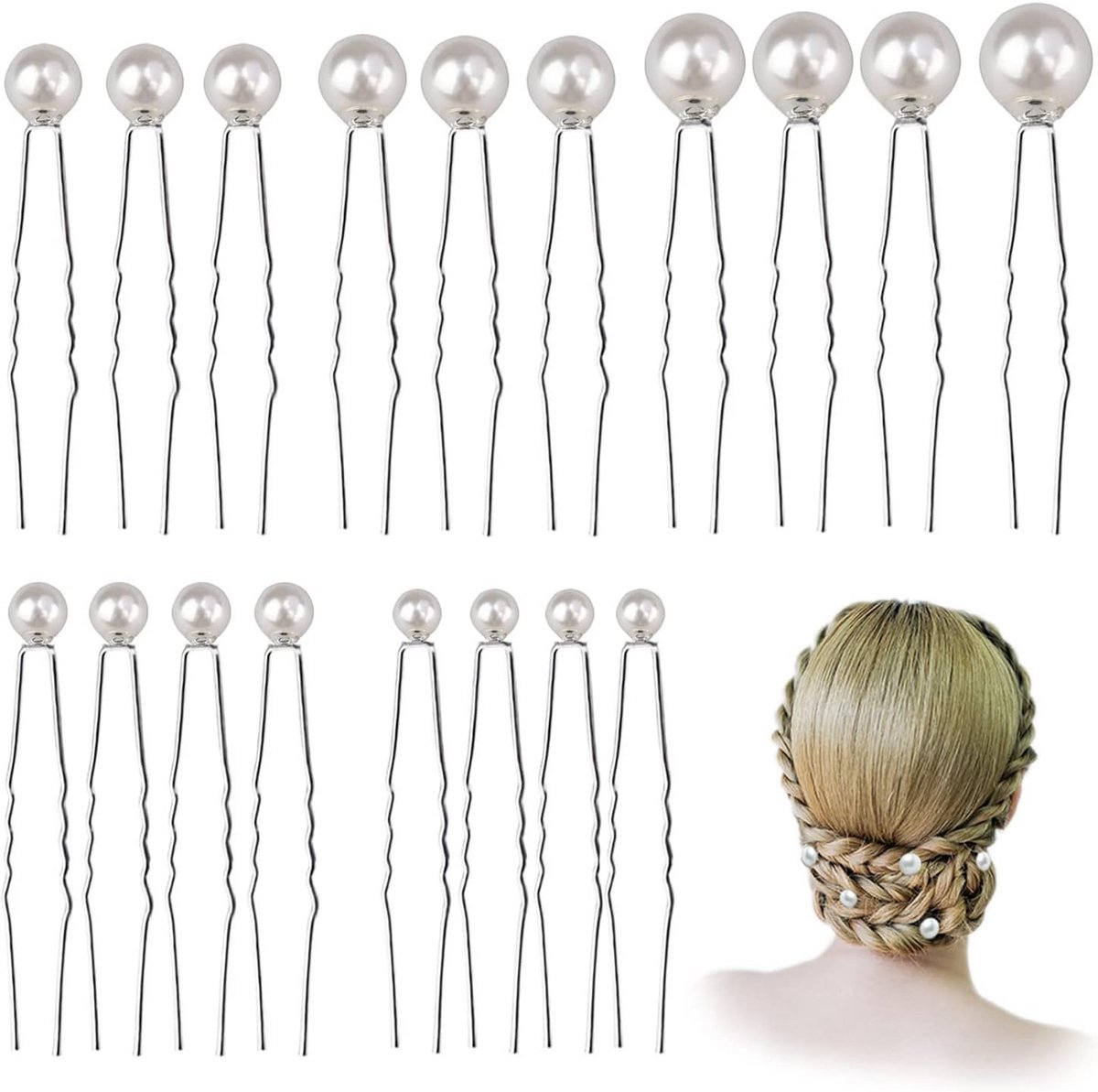 18x Elegante U-Vormige Parel Haarspelden Set - Bruiloft & Feest Haarsieraden